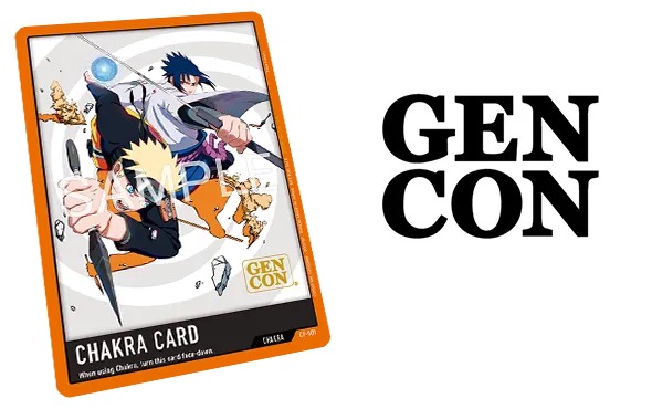 Kartu promo CP-001 Chakra Card untuk debut Naruto Card Game di Gen Con 2026