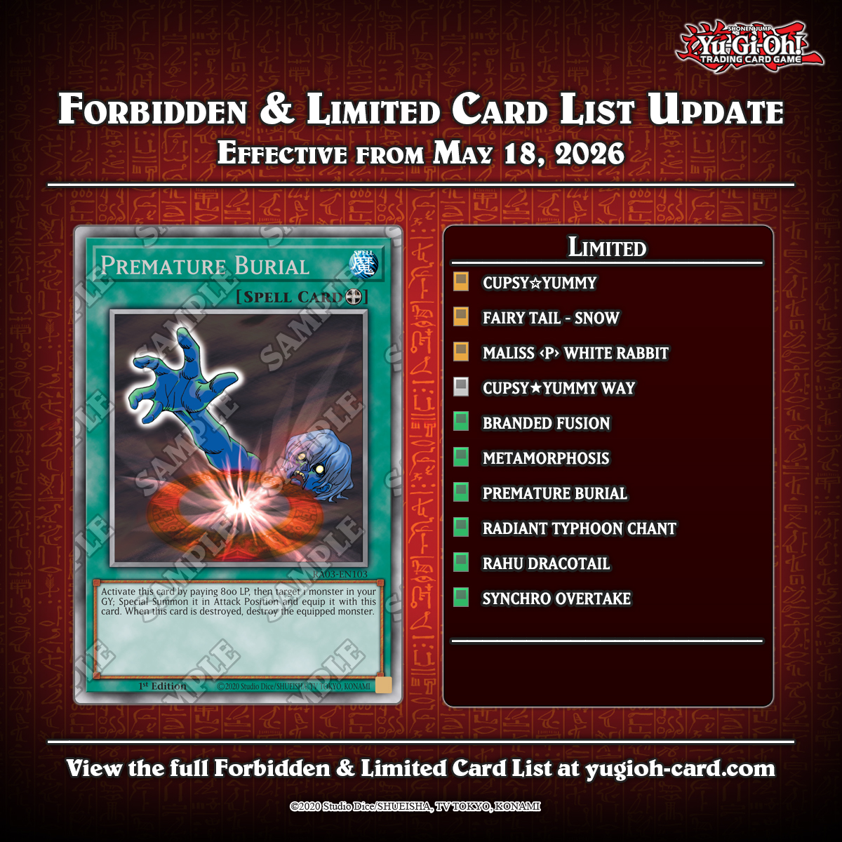 Daftar perubahan lengkap pada Forbidden & Limited List TCG Mei 2026